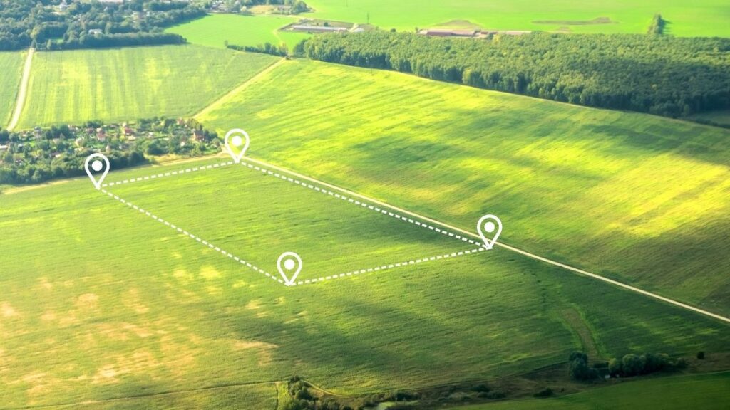 Illustration montrant le tracé et les limites d’un terrain au sein d’une zone constructible