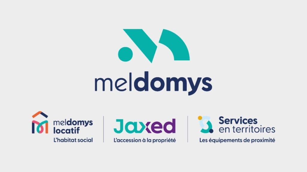 Logos de Meldomys et des 3 marques du groupe : Meldomys locatif, Jaxed et Services en territoires